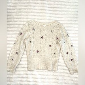 abercrombie kids Girl Cream Crewneck Sweater with Pink Floral Accents